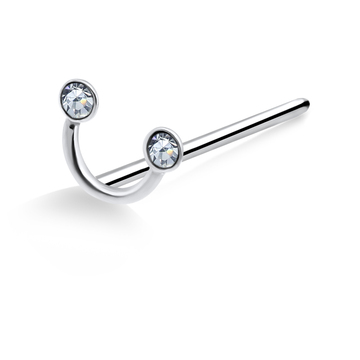 Smiley with Stones Silver Straight Nose Stud NSKA-662